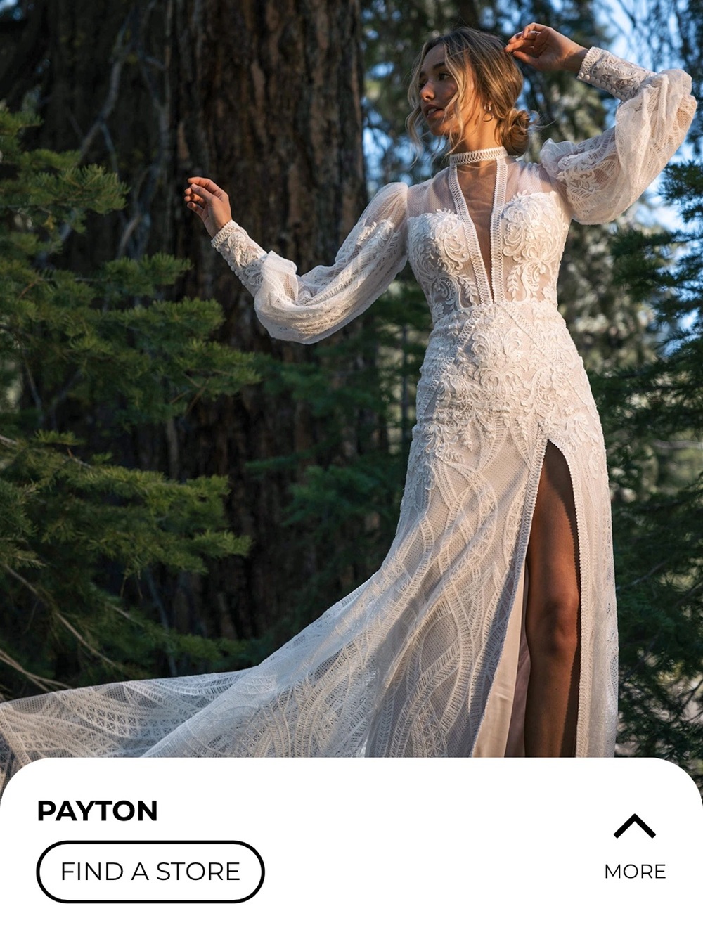 White Lace Long-Sleeve V-Neck Wedding Dress with High Slit